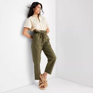NWT High-Waisted Eyelet Pants-Future Collective Olive Green